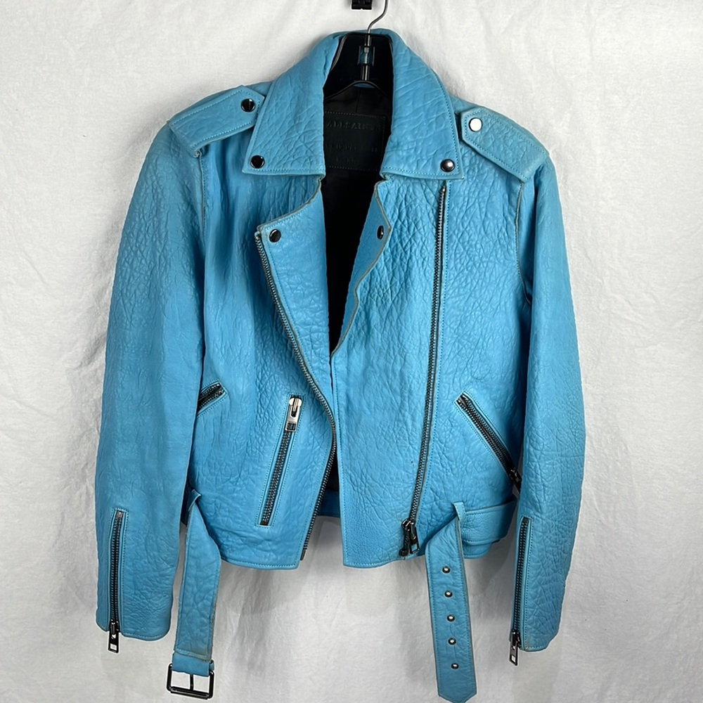All Saints 36 leather blue pebbled leather